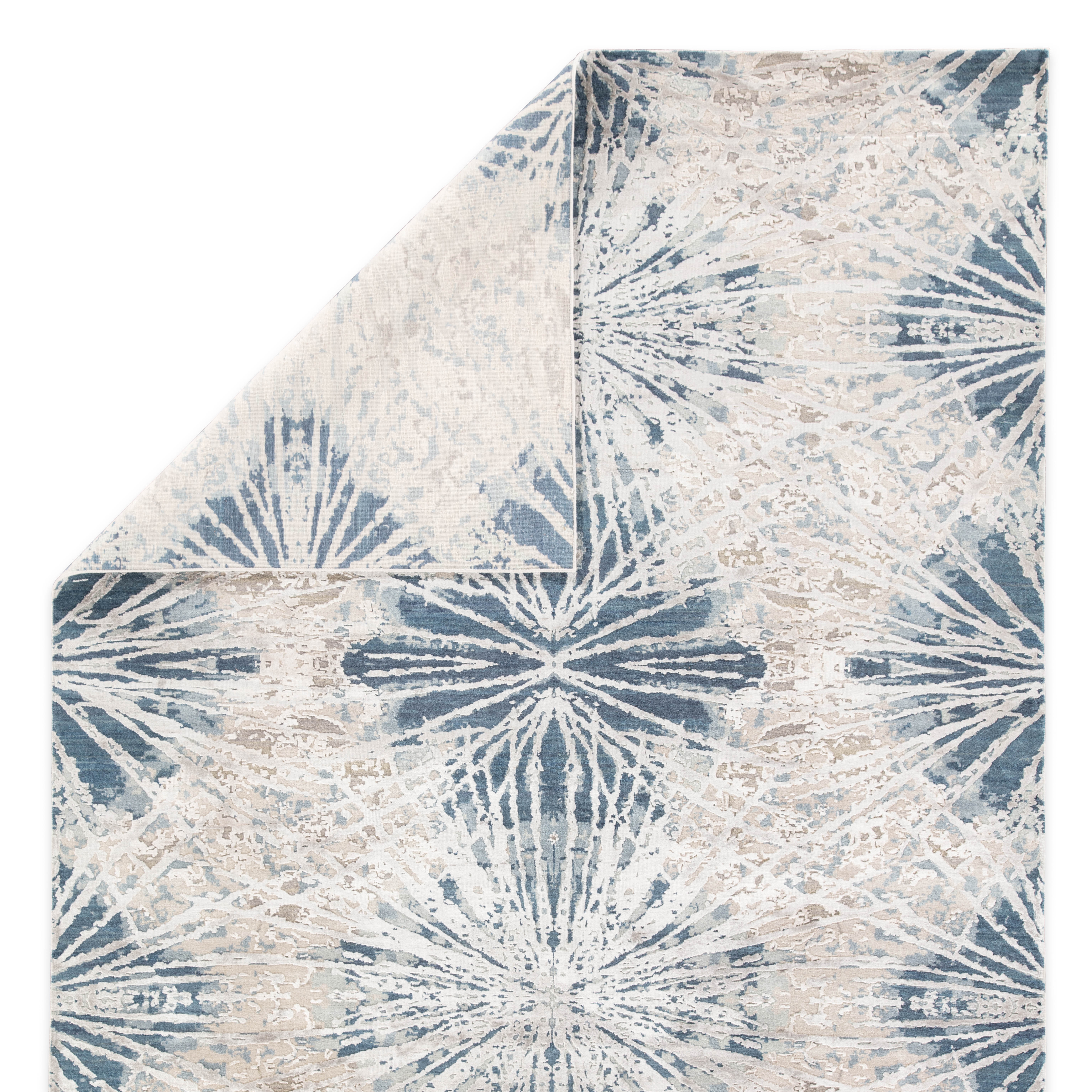 Kavi by Thea Hand-Knotted Abstract White/ Navy Area Rug (2'X3') - Image 2