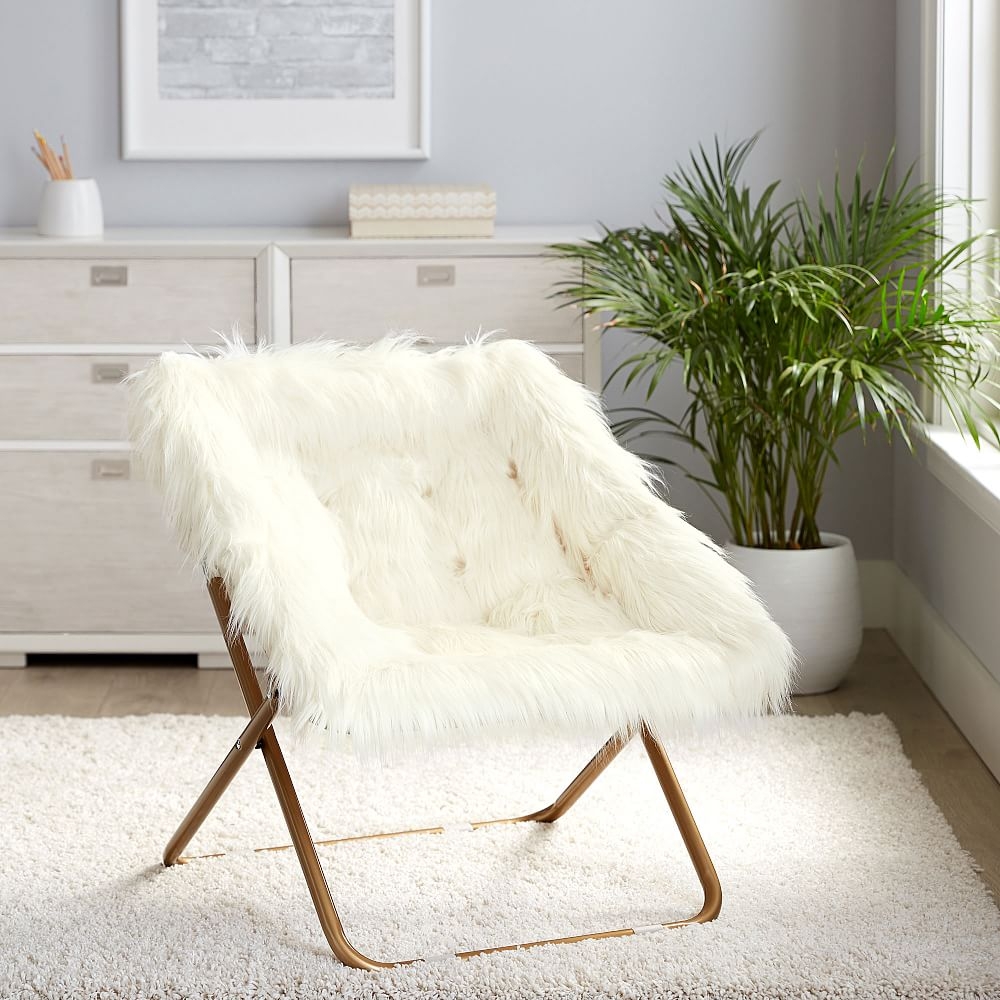 Himalayan Faux-Fur Square Hang-A-Round Chair, Ivory/White - Image 0