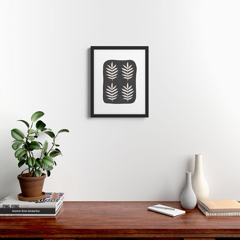 Palm Pattern, Black, Cream by Pauline Stanley - Modern Framed Art Print, Black, 16" x 20" - Image 1