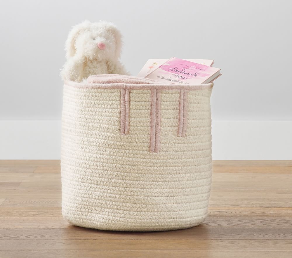 Serge Wool Blend Basket, Ivory/ Blush Pink - Image 0