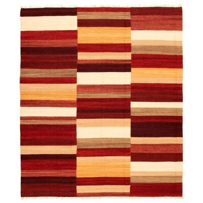 One-of-a-Kind Gwenyvere Hand-Knotted New Age 8'2" X 9'10" Wool Area Rug in Dark Red/Yellow - Image 0