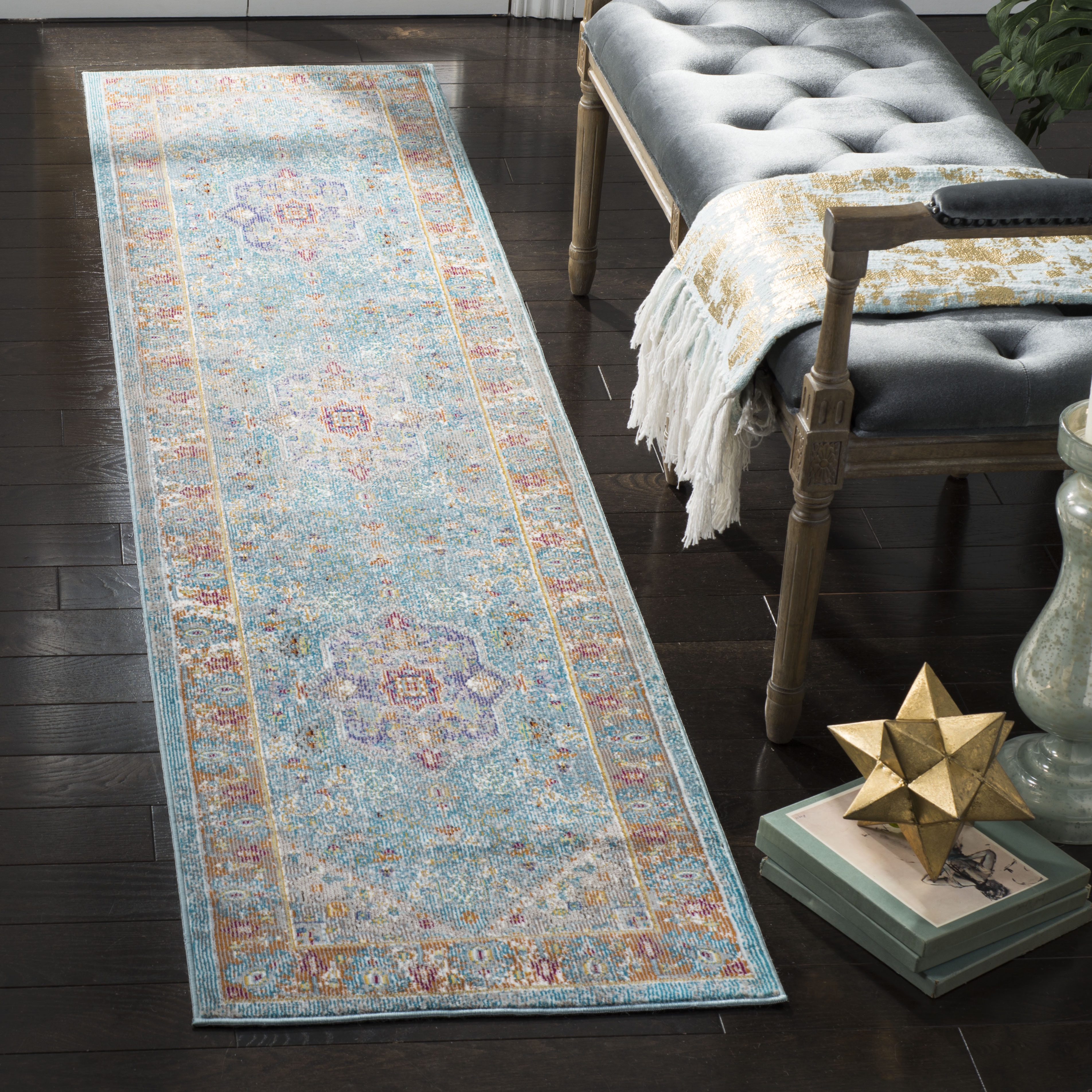 Arlo Home Woven Area Rug, ARA100B, Blue/Cream,  2' X 12' - Image 1