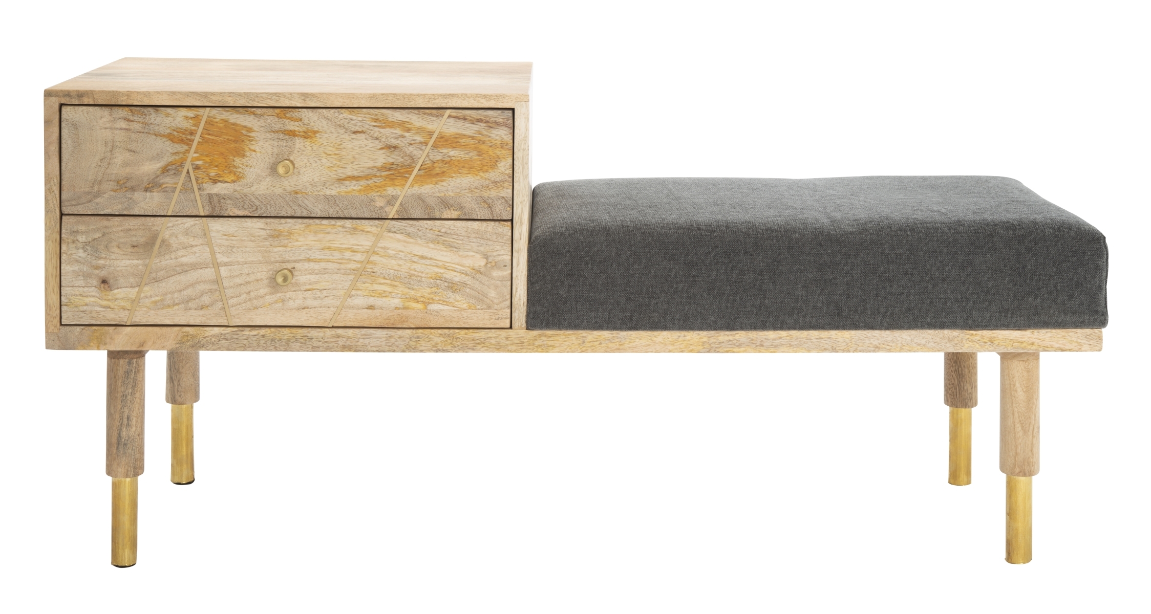 Taft 2 Drawer Cushion Seated Bench - Natural / Grey - Safavieh - Image 0