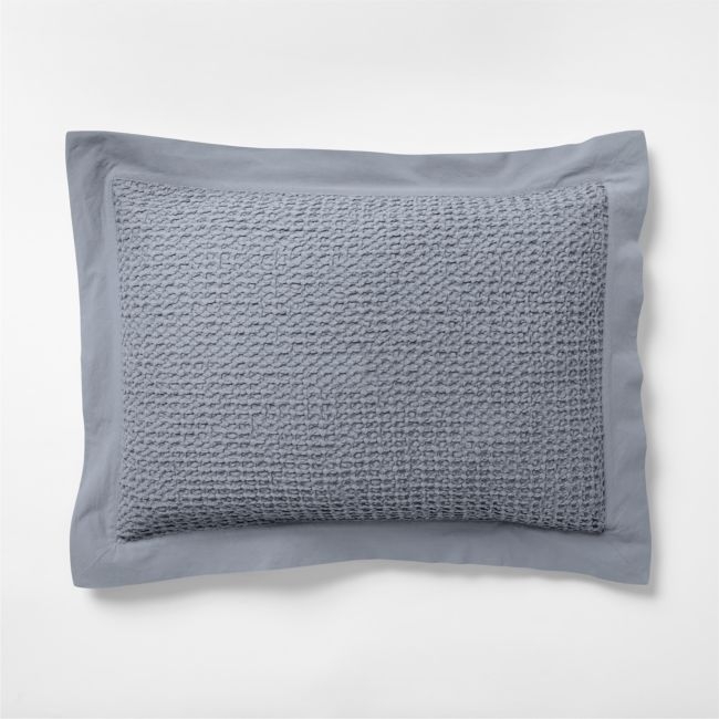 Organic Cotton Waffle Smoke Blue Standard Bed Pillow Sham - Image 0
