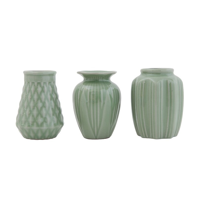 Bloomingville Jade Green Stoneware Vases with Crackle Glaze Finishes (Set of 3 Shapes) Color: Green - Image 0