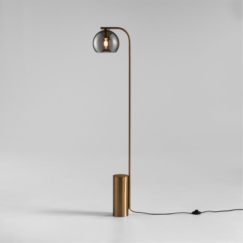 Arren Brass Floor Lamp with Silver Round Shade - Image 2