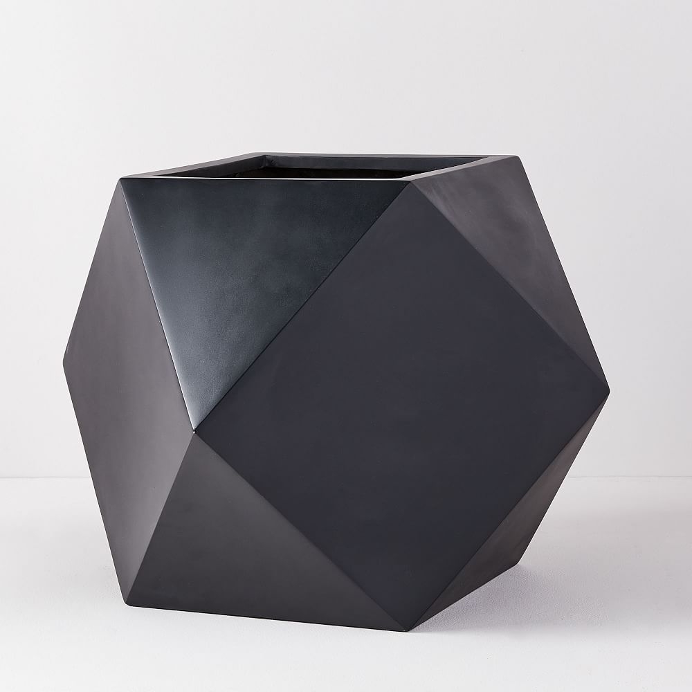 Faceted Modern Fiberstone Indoor/Outdoor Planter, Large, 24.4"W x 22"D x 20.9"H, Black - Image 0