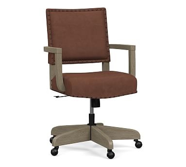 Manchester Leather Swivel Desk Chair, Gray Wash Frame, Performance Kona - Image 0