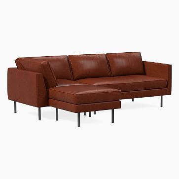 Axel 95" Right 3-Piece Ottoman Sectional, Weston Leather, Cinnamon, Metal - Image 1