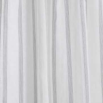 Sheer Linen Cotton Mini Stripe Curtain, Stone White & Slate, 48"x96" - Image 3