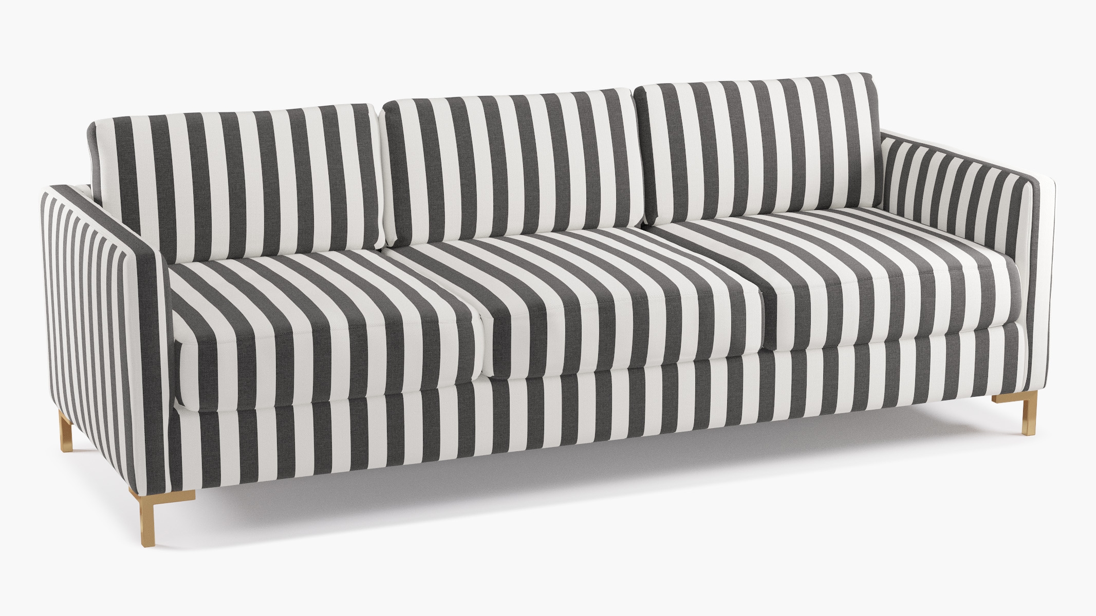 Modern Sofa, Ink Cabana Stripe, Brass L Leg - Image 1