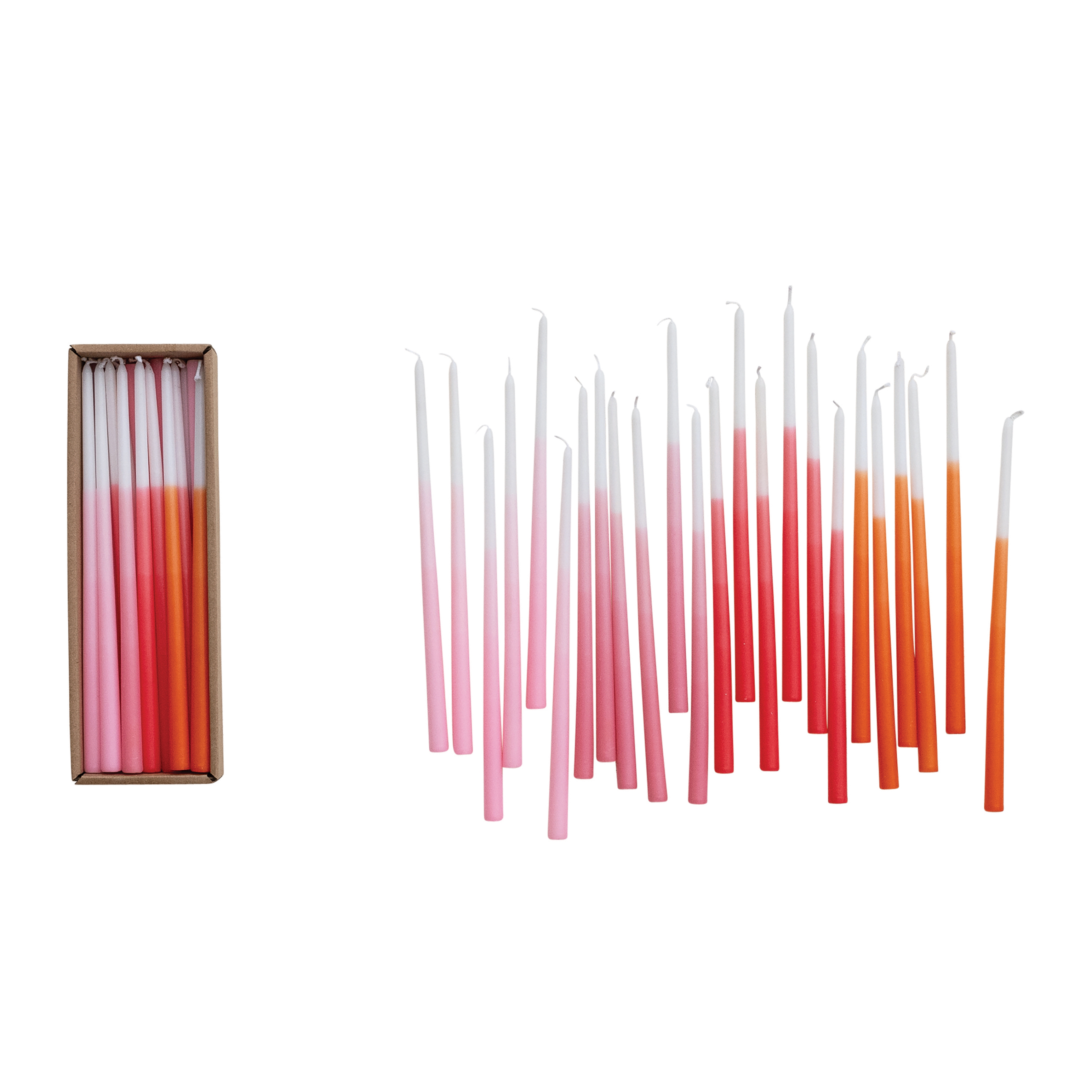 24-Piece Unscented Thin Taper Candles in Box, Multicolor Ombre - Image 0