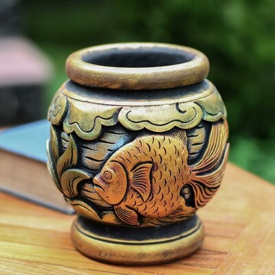 Wong Goldfish Mahogany Table Vase - Image 0