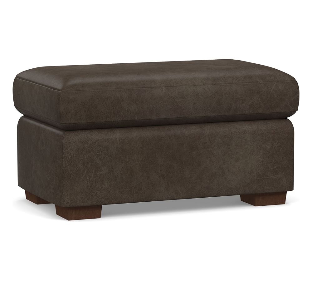 Shasta Square Arm Leather Ottoman, Polyester Wrapped Cushions, Statesville Wolf Gray - Image 0