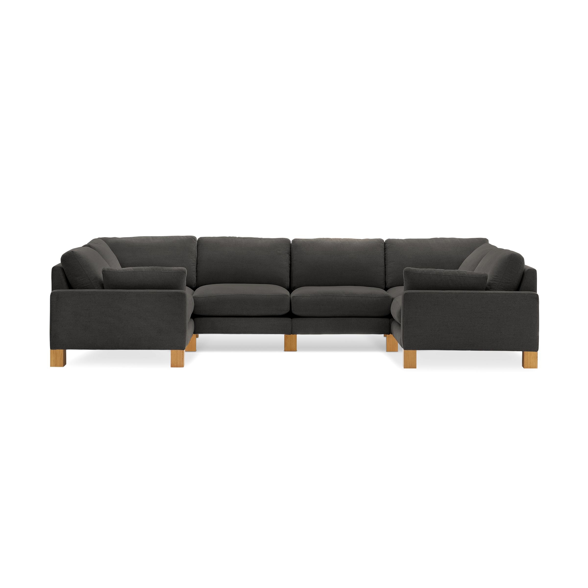Union 6-Seat U Sectional - Heather Charcoal - Performance Chenille / Oak - Wood / Square Leg - Image 0