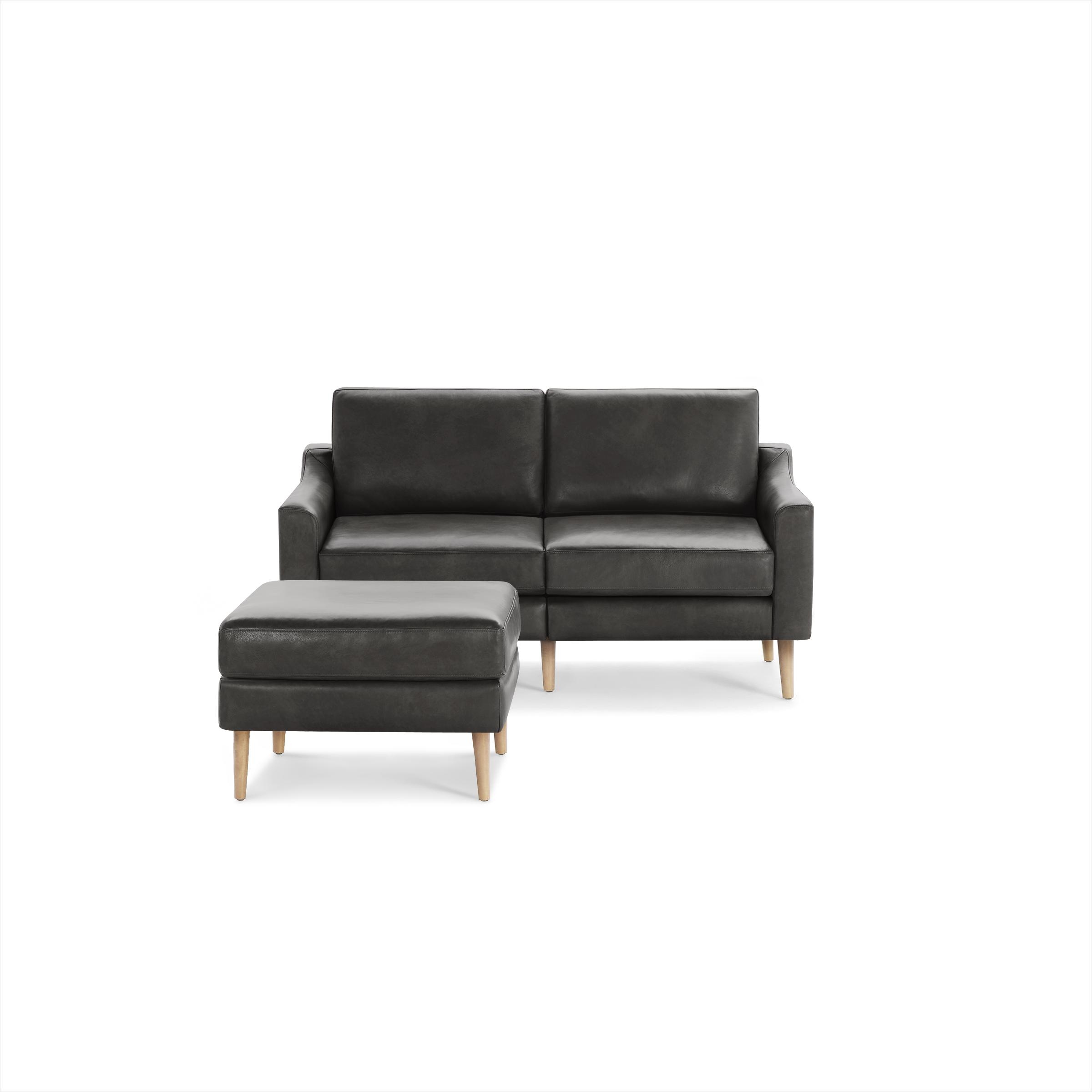 Nomad Leather Loveseat with Ottoman - Slate - Top Grain Leather / Oak - Wood / Slope - Image 0