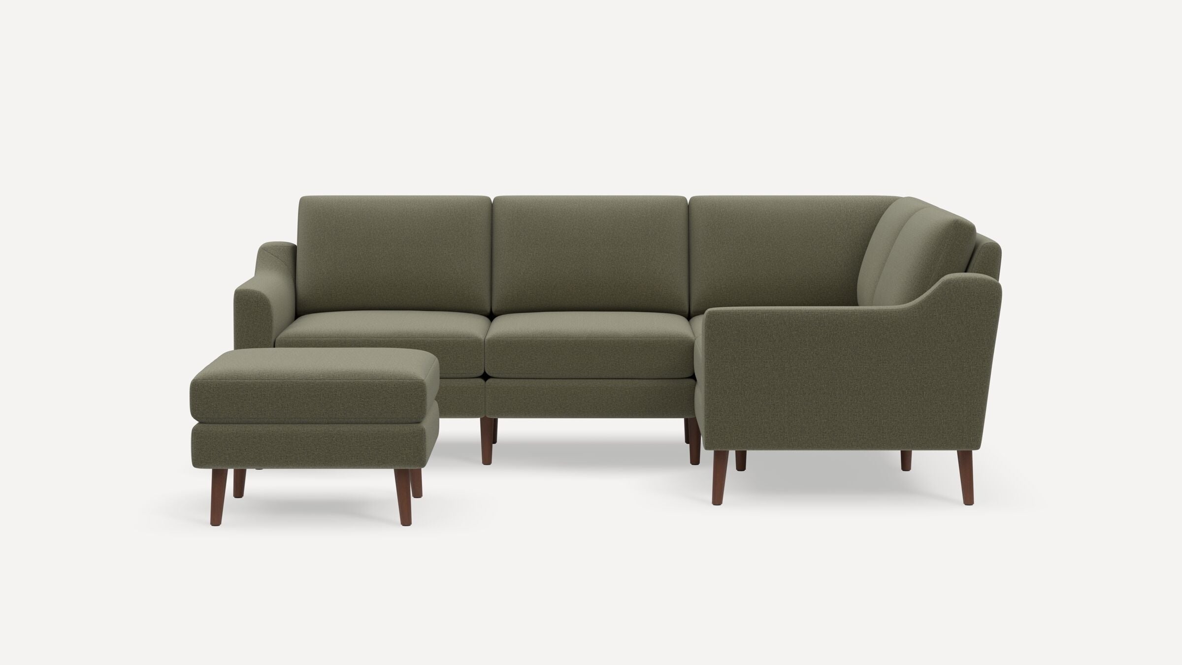 Nomad 4-Seat Corner Sectional with Ottoman - Moss Green - Performance Flatweave / Walnut - Wood / Slope - Image 0