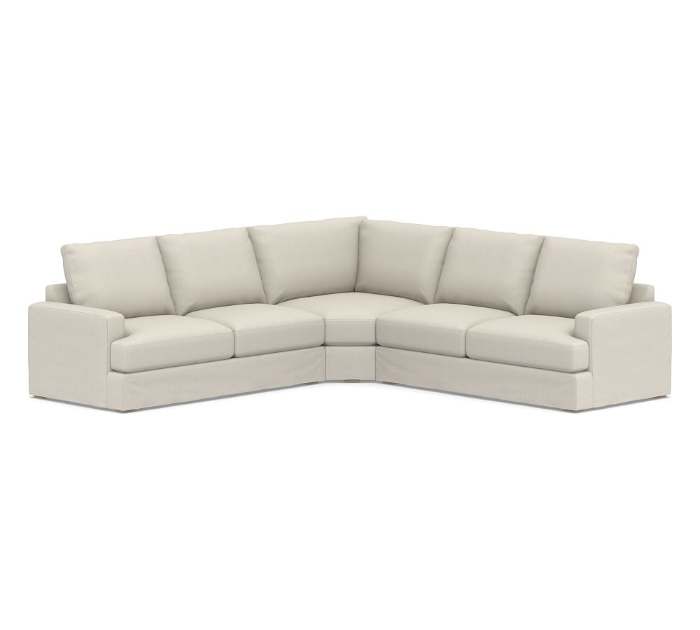 Canyon Square Arm Slipcovered 3-Piece L-Shaped Wedge Sectional, Down Blend Wrapped Cushions, Sunbrella(R) Performance Boss Herringbone Pebble - Image 0