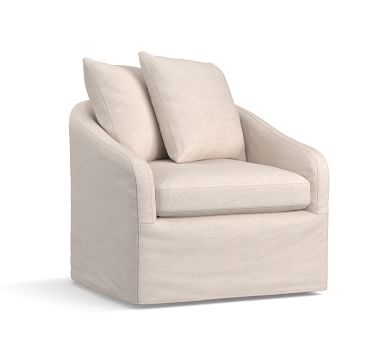 Anniston Slipcovered Swivel Armchair, Down Blend Wrapped Cushions, Performance Brushed Basketweave Ivory - Image 1