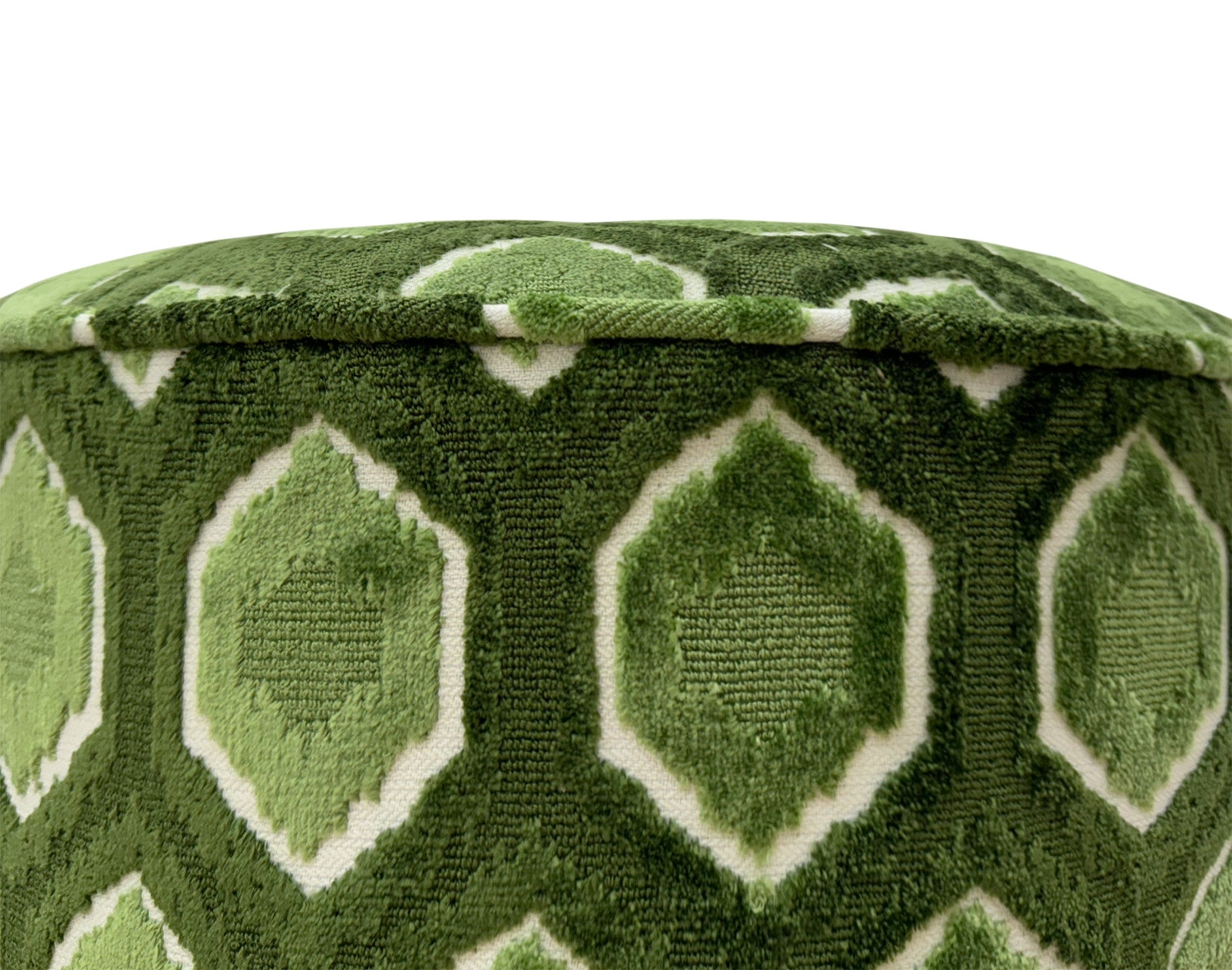 THE TIGHT ROUND OTTOMAN :: MIA CUT VELVET  // OLIVE - 17" Diameter X 19" Height - Image 3