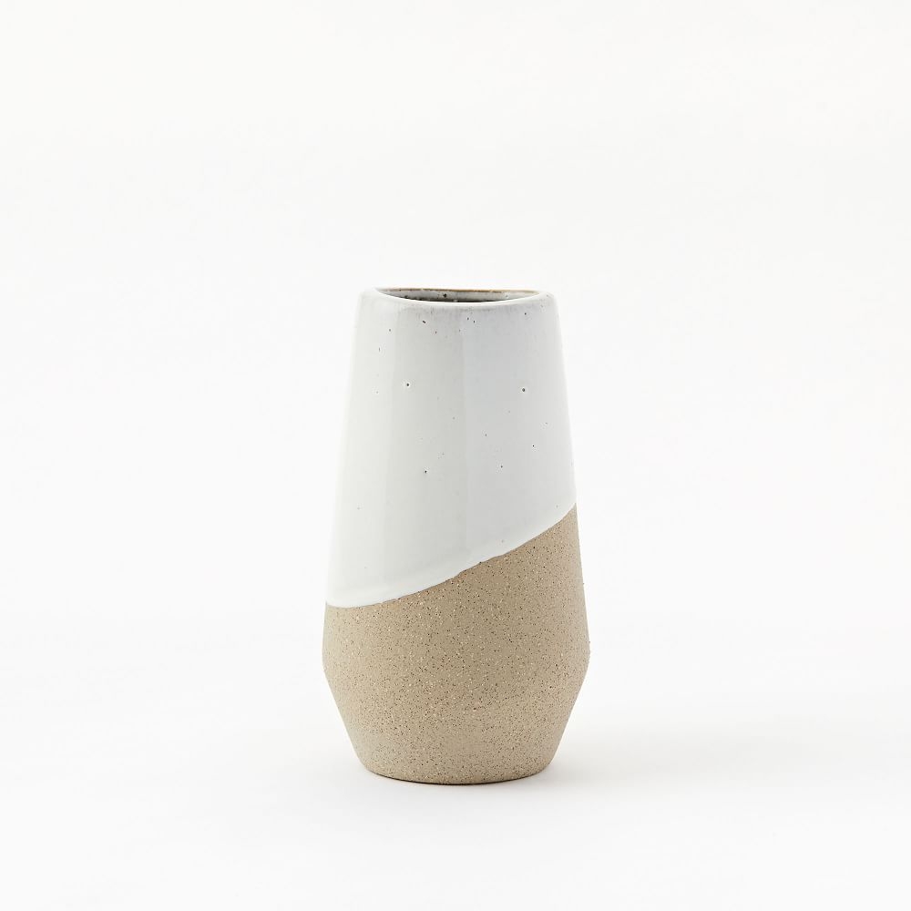 Half-Dipped Stoneware Vase, Gray/White, Medium Skinny, 7.5" - Image 0