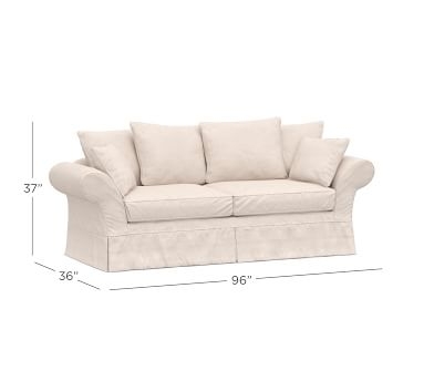 Charleston Slipcovered Grand Sofa 96", Polyester Wrapped Cushions, Chenille Basketweave Pebble - Image 5