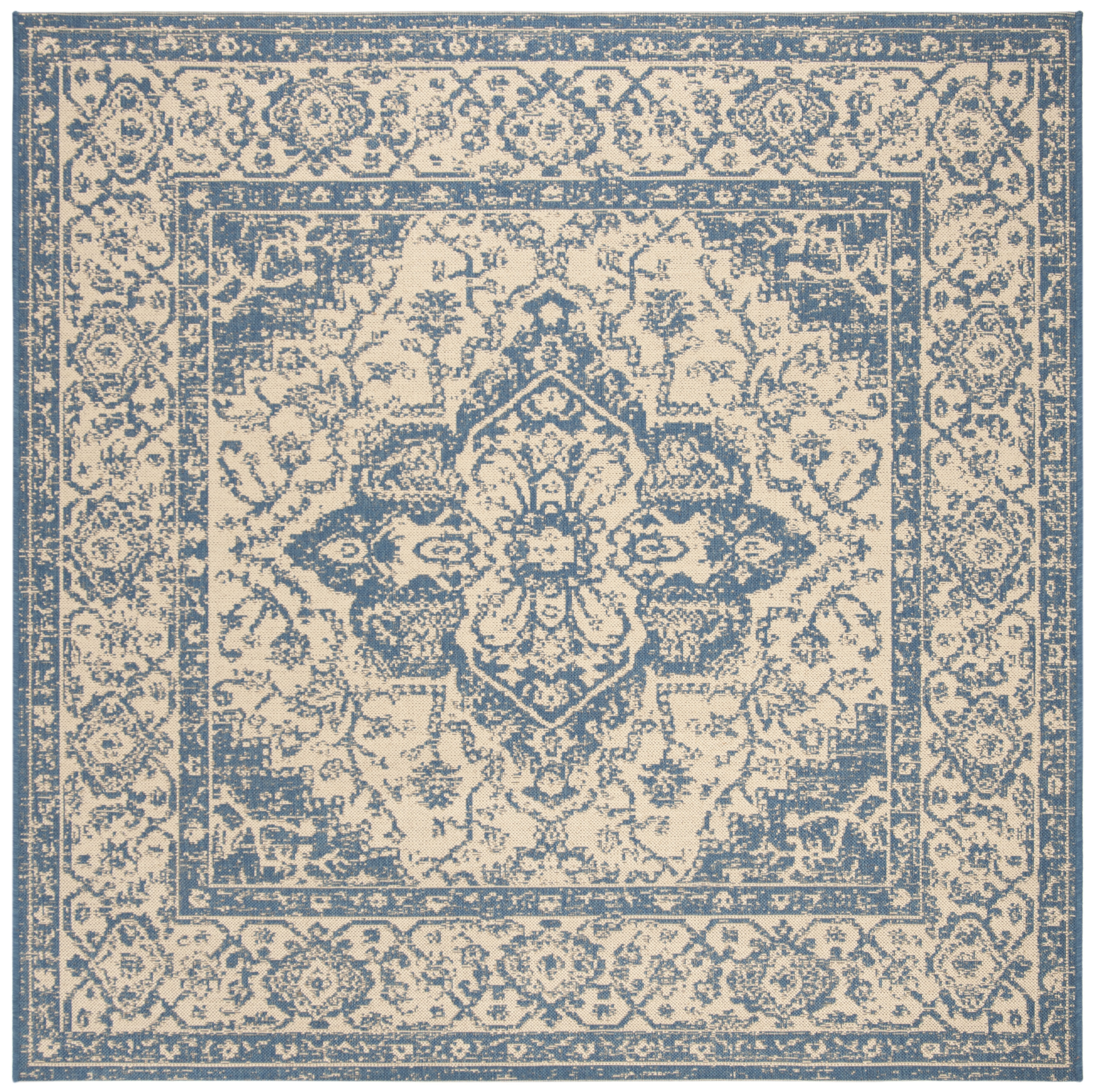 Arlo Home Indoor/Outdoor Woven Area Rug, LND137N, Cream/Blue,  6' 7" X 6' 7" Square - Image 0