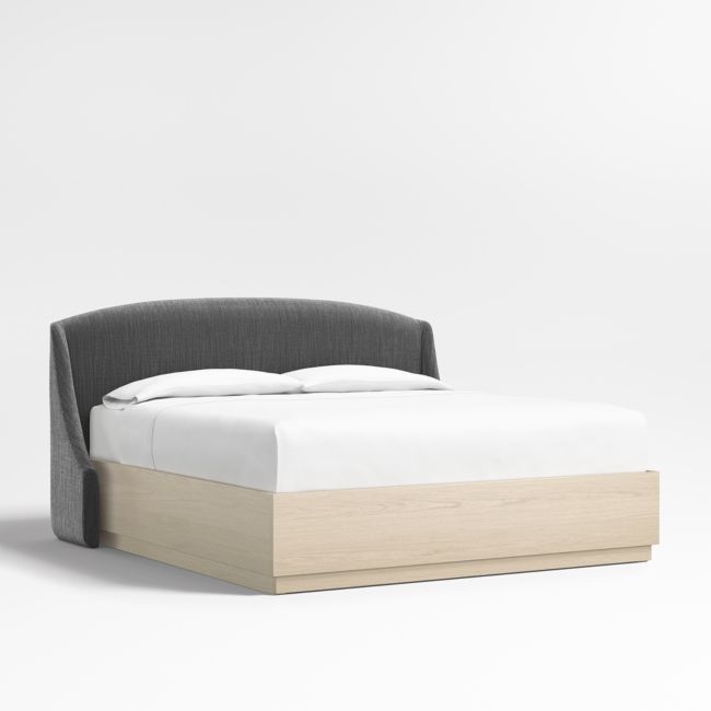 Lafayette 48" Charcoal Grey King Upholstered Headboard with Batten White Oak Storage Bed Base - Image 0