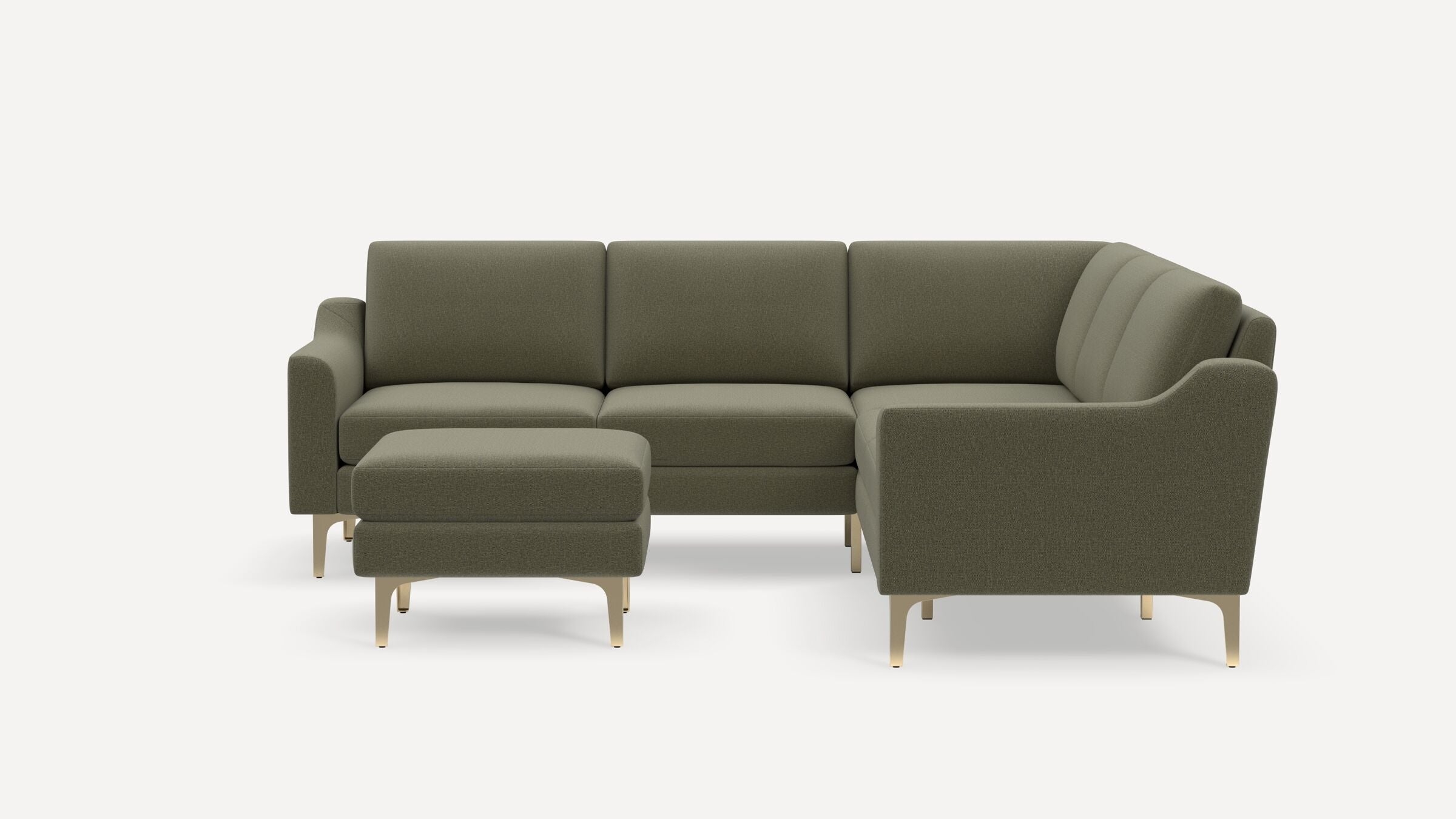 Nomad 5-Seat Corner Sectional with Ottoman - Moss Green - Performance Flatweave / Brass - Metal / Slope - Image 0