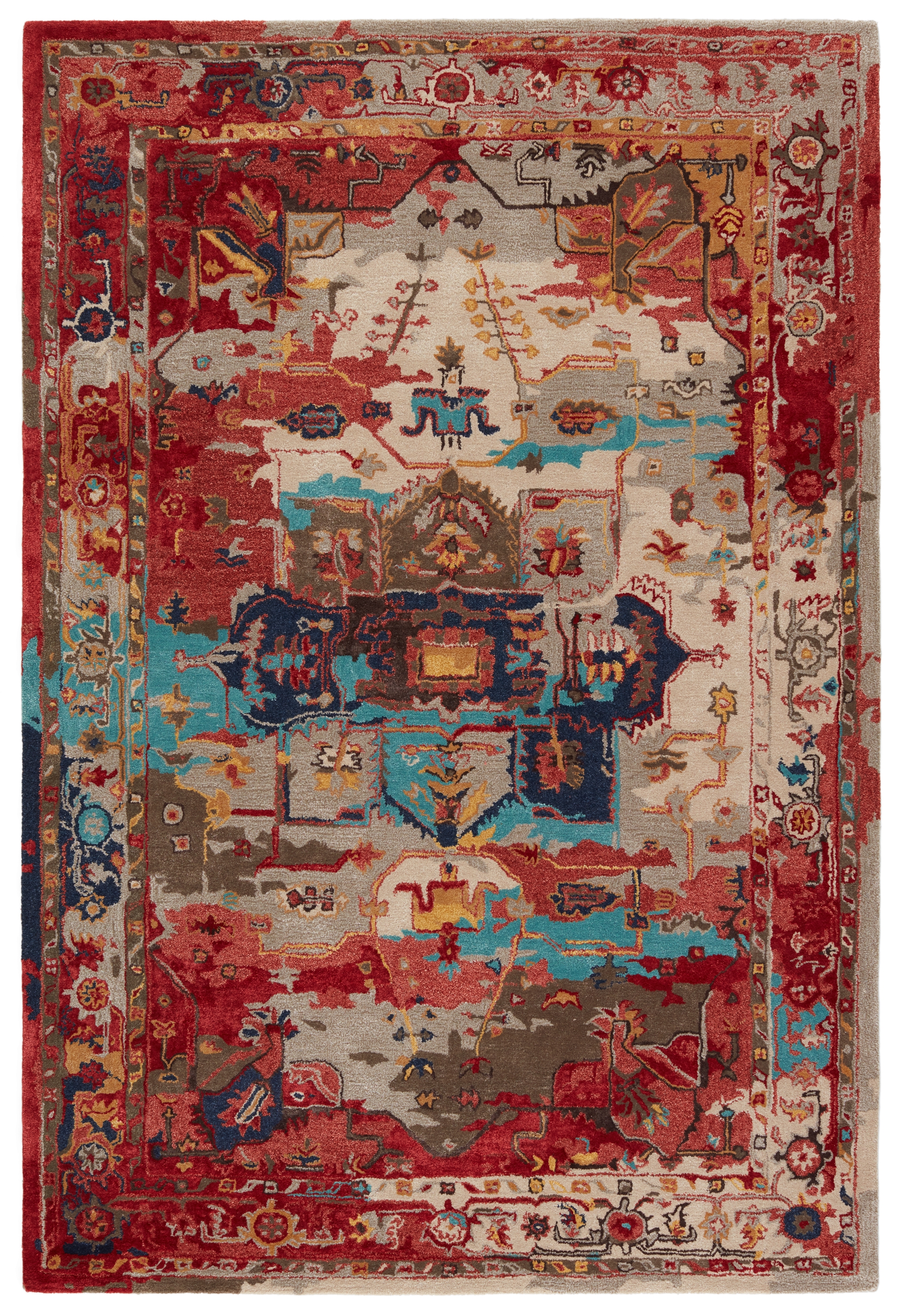Lilith Handmade Medallion Red/ Aqua Area Rug (5'X8') - Image 0
