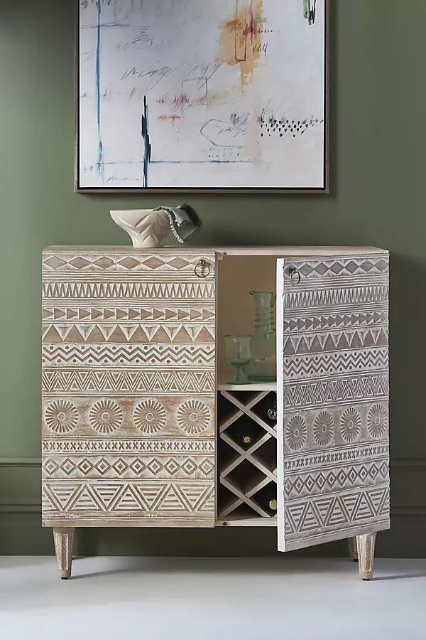 Handcarved Delhi Bar Cabinet By Anthropologie in Beige - Image 0