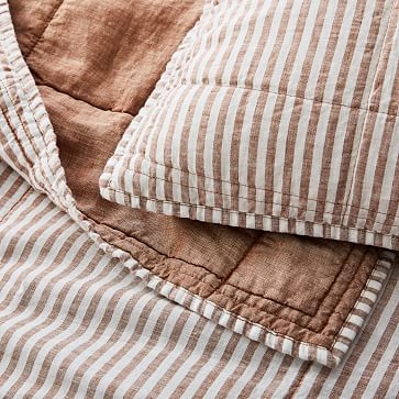 European Flax Linen Classic Stripe Box Stitch Quilt, Euro Sham, Slate - Image 2