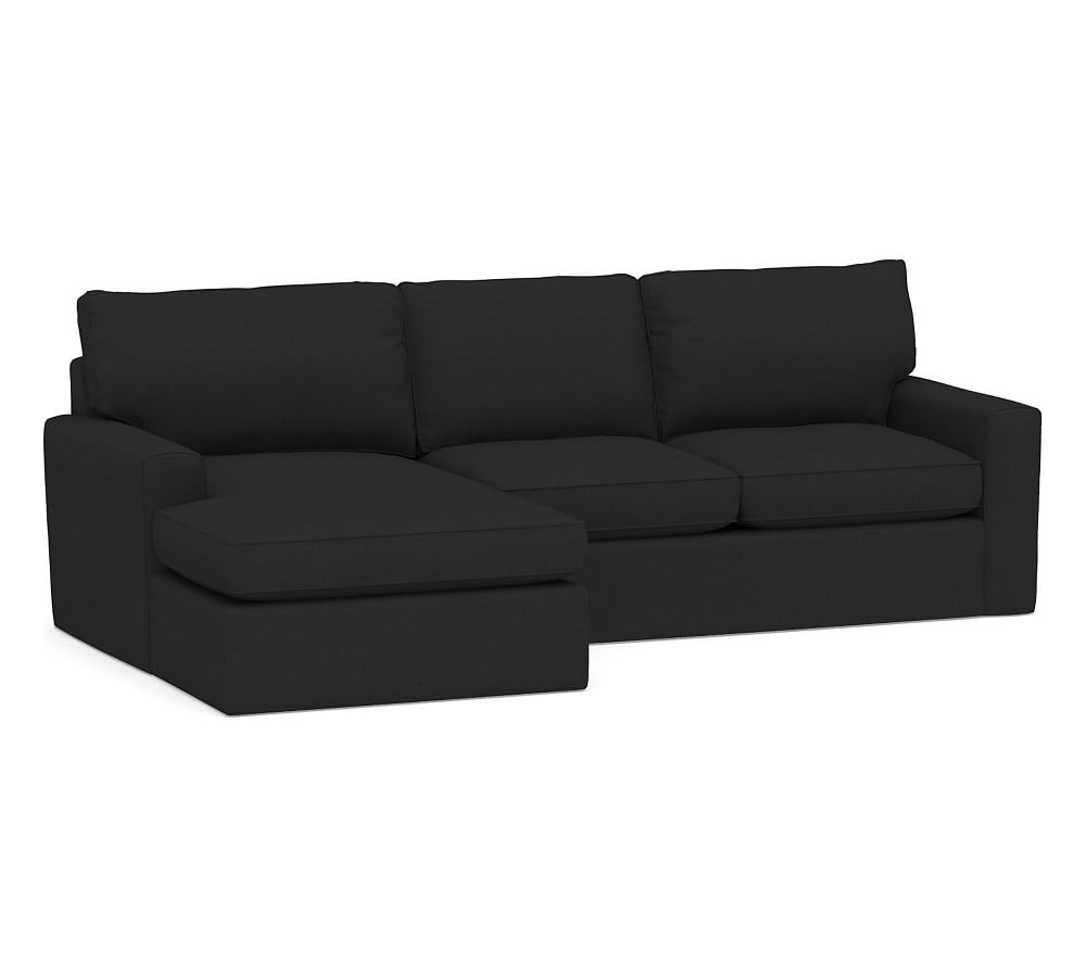 Pearce Square Arm Slipcovered Right Arm Loveseat with Double Chaise Sectional, Down Blend Wrapped Cushions, Textured Basketweave Black - Image 0