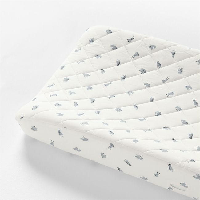 Baby's First Blue Animal Organic Cotton Heathered Jersey Baby Changing Pad Cover - Image 0