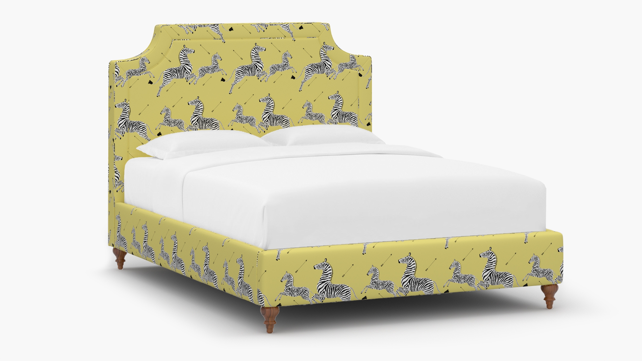 Deco Bed, Yellow Zebra, Walnut Traditional Turned Leg, Full - Image 1