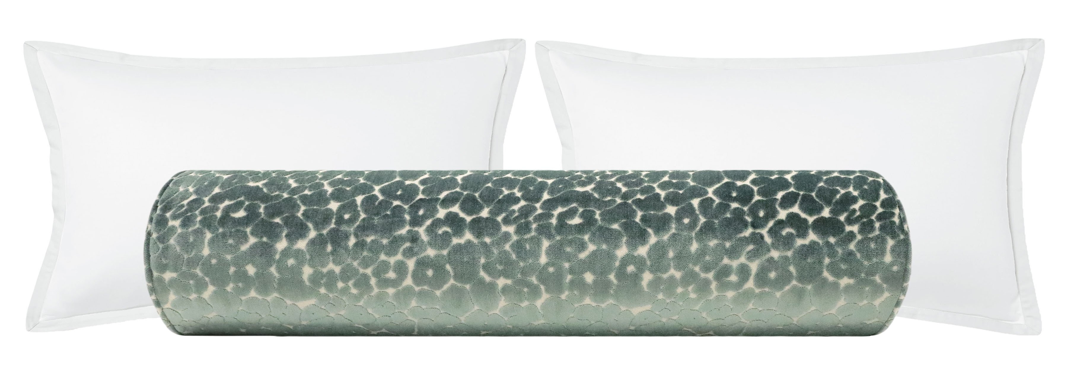 THE BOLSTER :: LEOPARD CUT VELVET // TURKISH BLUE - QUEEN // 9" X 36" - Image 0