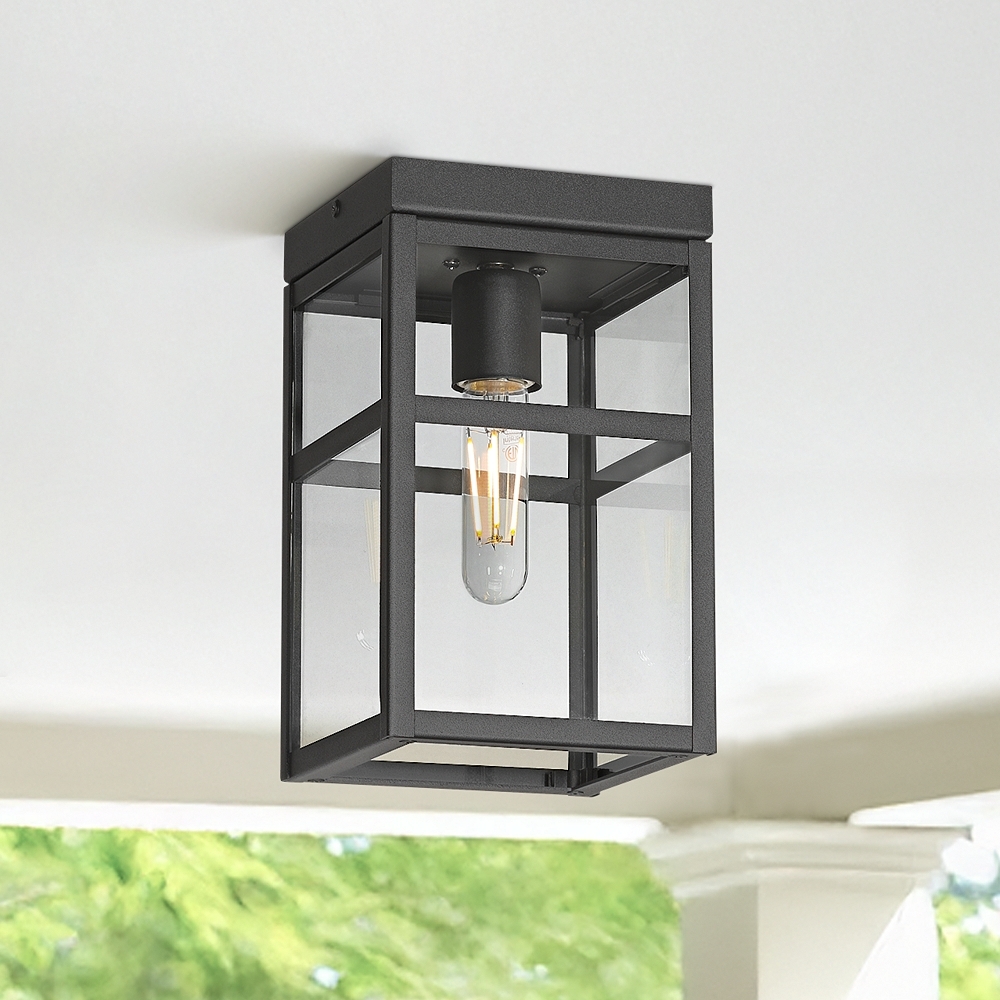 San Lucas 10 1/4" High Sand Black Outdoor Flushmount Ceiling Light - Image 0