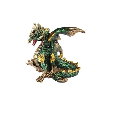 3.75"W Green Dragon Statue Fantasy Decoration Figurine - Image 0
