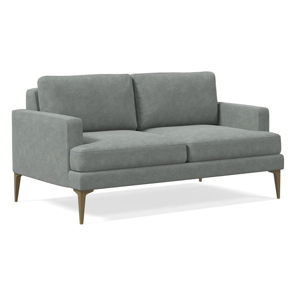 Andes Petite Loveseat, Poly, Distressed Velvet, Mineral Gray, Blackened Brass - Image 0