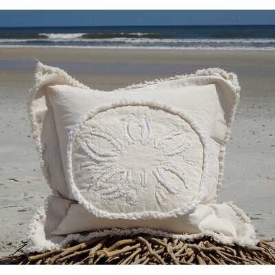 Coastal Frayed Sand Dollar Applique 100% Cotton Throw Pillow - Image 0