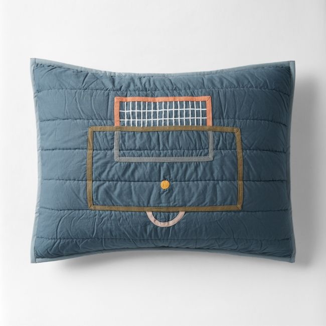 Modern Soccer Embroidered Hand-Quilted Organic Cotton Kids Pillow Sham - Image 0