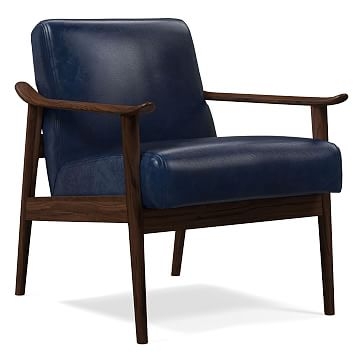 Midcentury Show Wood Chair, Poly, Sierra Leather, Navy, Espresso - Image 0