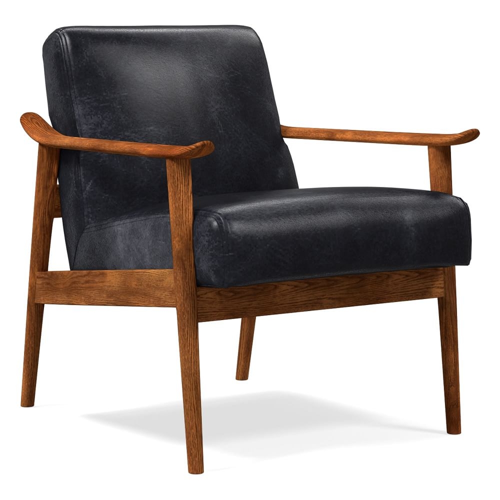 Midcentury Show Wood Chair, Poly, Sierra Leather, Licorice, Pecan - Image 0