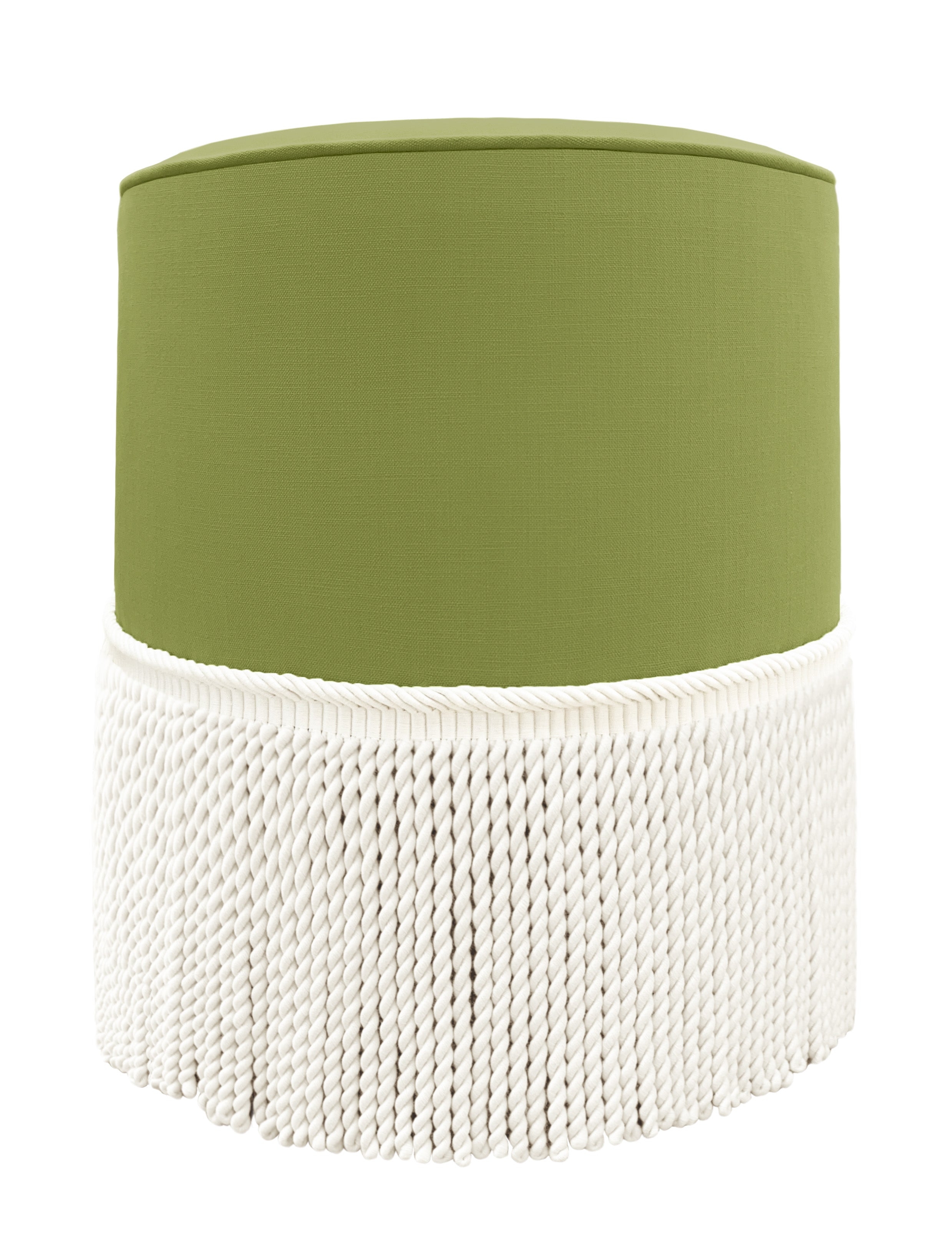 THE TIGHT ROUND OTTOMAN :: CLASSIC LINEN // OLIVE + BULLION FRINGE - SAMPLE 4" X 4" / Olive - Image 1