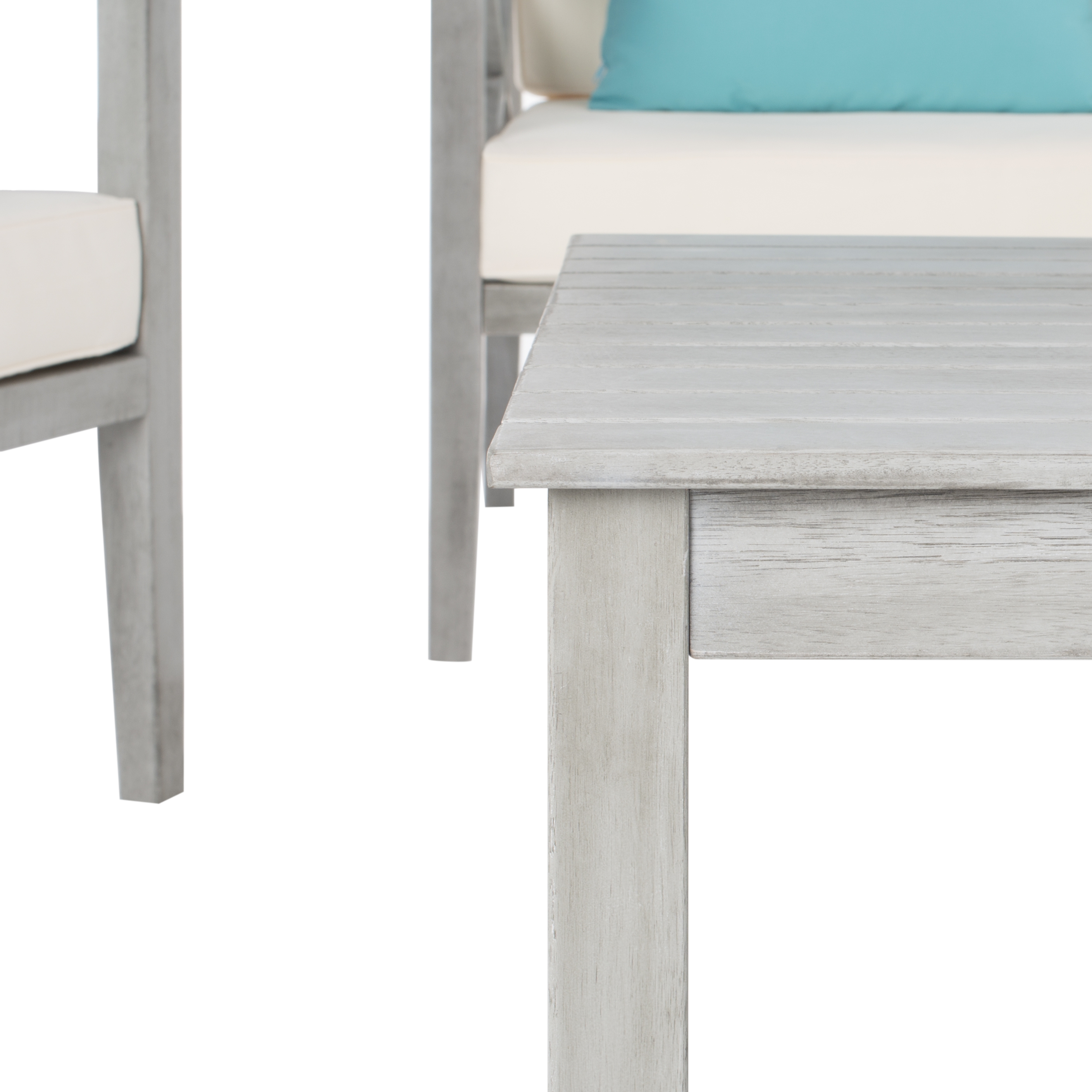 Nunzio 4 Piece Outdoor Set With Accent Pillows - Grey Wash/White/Light Blue - Safavieh - Image 1