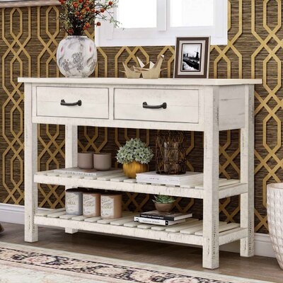 Retro Console Table For Entryway With Drawers And Shelf Living Room Furniture (Antique White) - Image 0