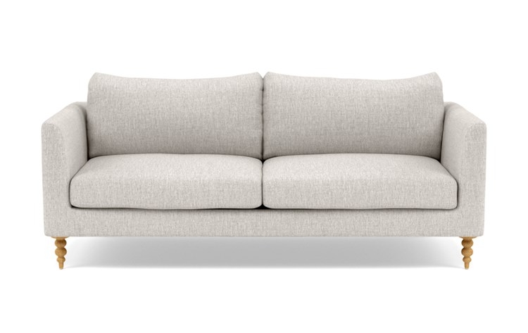 Owens Loveseats with Beige Wheat Fabric, standard down blend cushions, and Natural Oak legs - Image 0