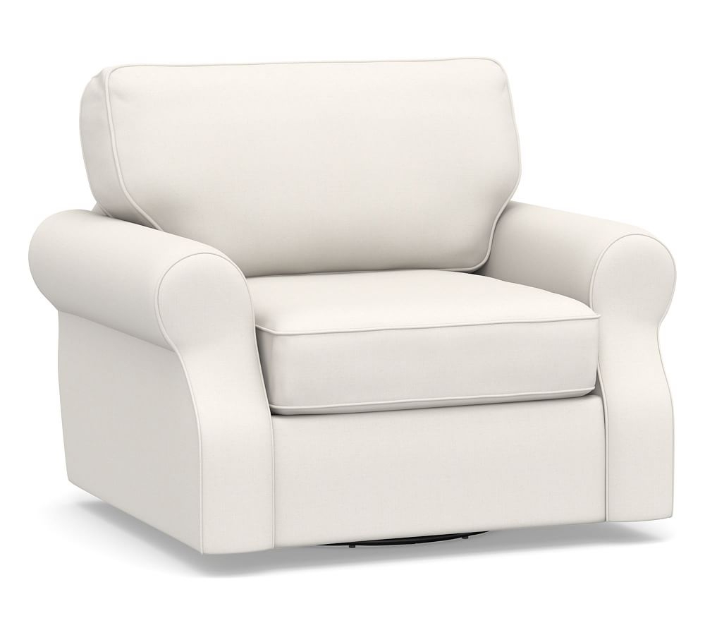 SoMa Fremont Roll Arm Upholstered Swivel Armchair, Polyester Wrapped Cushions, Performance Everydaylinen(TM) Ivory - Image 0