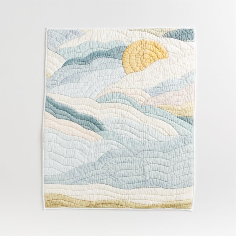 Cloud Embroidered Hand-Quilted Organic Cotton Baby Crib Quilt - Image 7