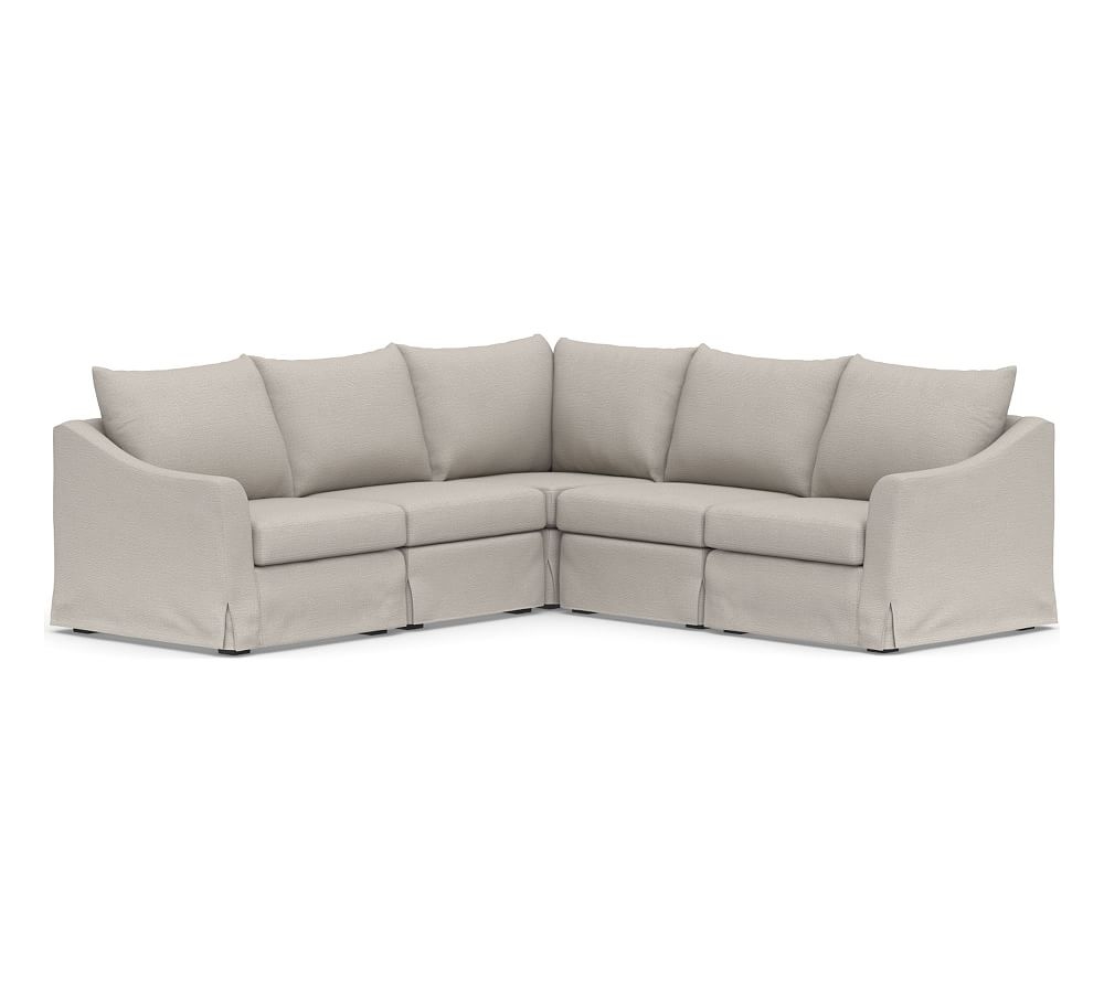 SoMa Brady Slope Arm Slipcovered 5 Piece L-Shaped Sectional, Polyester Wrapped Cushions, Chunky Basketweave Stone - Image 0